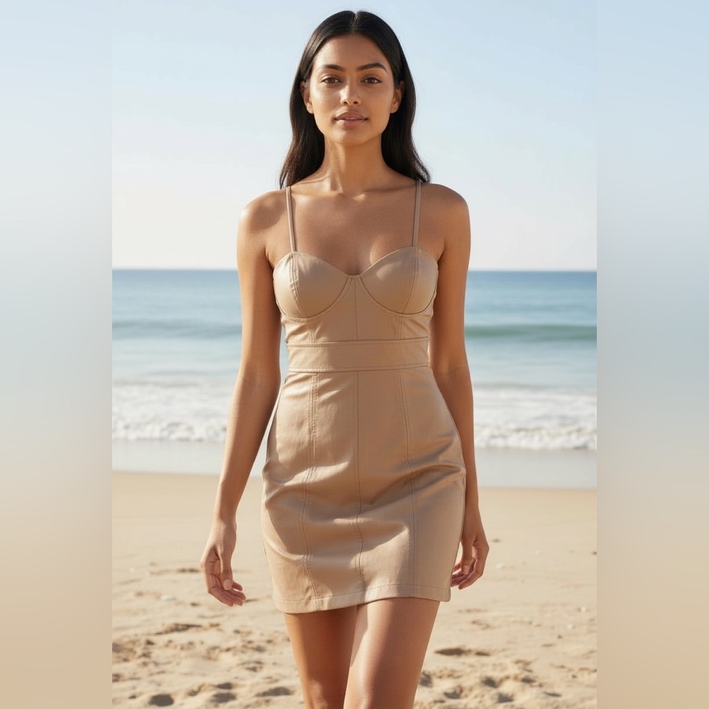 Forever 21 Nude / Beige Bodycon Minidress Sleeveless Spaghetti Strap Small